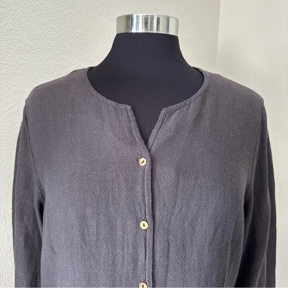 Eileen Fisher Chocolate Brown Linen Blend Button Up Lightweight Shirt Blazer - Picture 2 of 10